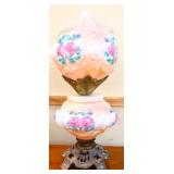 Vintage GWTW parlor lamp w/ pink flowers
