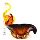 Art glass amber/clear elephant bowl
