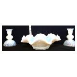 Fenton 3 piece french opal console set