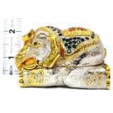 Painted enamel laying elephant figural ring box