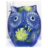 Fenton Worstell blue owl with flowers & bee figure