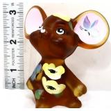 Fenton Worstell amber mouse with flowers