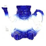 Vntg blue/white man figural teapot NO LID