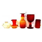 5 piece amberina/red glassware lot