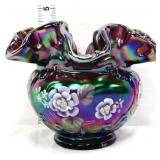 Fenton purple carnival 4.5in vase w/ flowers