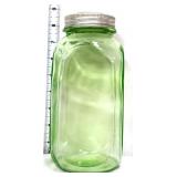 Vntg green depression canister jar w/ zinc lid