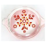 Vntg Pyrex #472 red dish w/ friendship bird lid