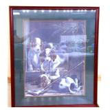 Framed 26x30.75in puppies playing art NO SHIP