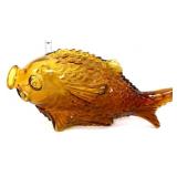 Vintage amber glass figural fish wine decanter