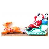 Vntg 48in long Santa w/ reindeer blow mold NO SHIP
