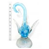 Art glass blue & clear 11in swan figure