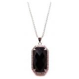 Emerald cut black sapphire necklace, lab created