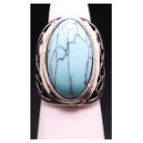 Oval cut turquoise ring, lab created