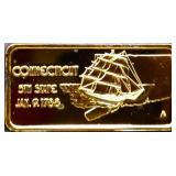 1 troy ounce Connecticut state silver bar