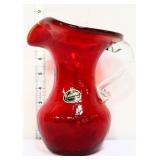 Kanawha amberina 8in pitcher, clear handle