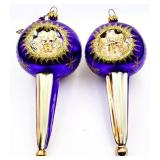Pair German glass purple/gold/silver ornaments