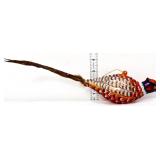 1990s glass pheasant ornament, real feathers
