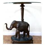 Glass top elephant figural base end table