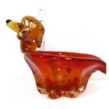 Vntg art glass amberina dachshund bowl
