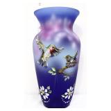 Fenton cobalt Spindler hummingbirds 12in vase