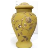 Vintage yellow ginger jar w/ gold flowers