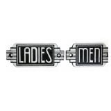 Pair Deco style iron bathroom signs
