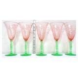 Lot of 5 watermelon glass stemware as is