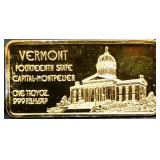 1 troy ounce Vermont state silver bar