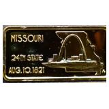 1 troy ounce Missouri state silver bar