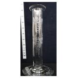 Vntg clear glass bud vase w/ satin flowers
