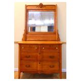 Vintage oak 2 over 2 dresser with mirror