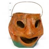 Vtg 5in paper mache pumpkin Halloween bucket