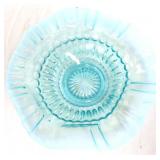 Blue opalescent glass thumbprint bowl