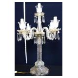 Vntg 24in clear candelabra lamp w/ glass prisms