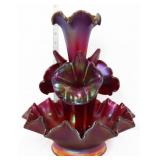 Fenton ruby stretch 4 horn epergne