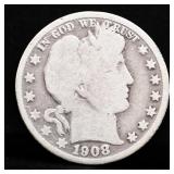 1908O barber half dollar