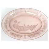 Vtg pink depression cabbage rose oval platter