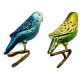 Pair 1990s glass parakeet clip on ornaments