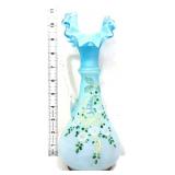 Vintage blue satin ewer w/ white flowers