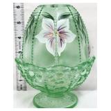 Fenton willow green beaded floral fairy lamp