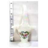 Fenton white iridescent floral basket