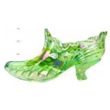Fenton green iridescent slipper