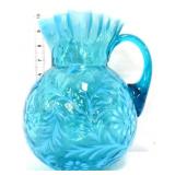 Northwood blue opalescent daisy & fern pitcher