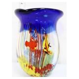 Art glass 6in underwater scene vase
