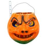 Vntg paper mache pumpkin Halloween bucket see pics