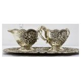 Silverplate cream & sugar set with underplate
