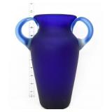 Cobalt satin 10in 2 handle vase