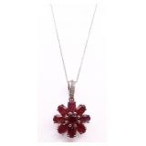 STERLING GENUINE RUBY FLOWER NECKLACE