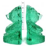 Pair vntg Blenko green 6in bear bookends