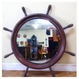 Wood frame 29.5x28 ship wheel mirror